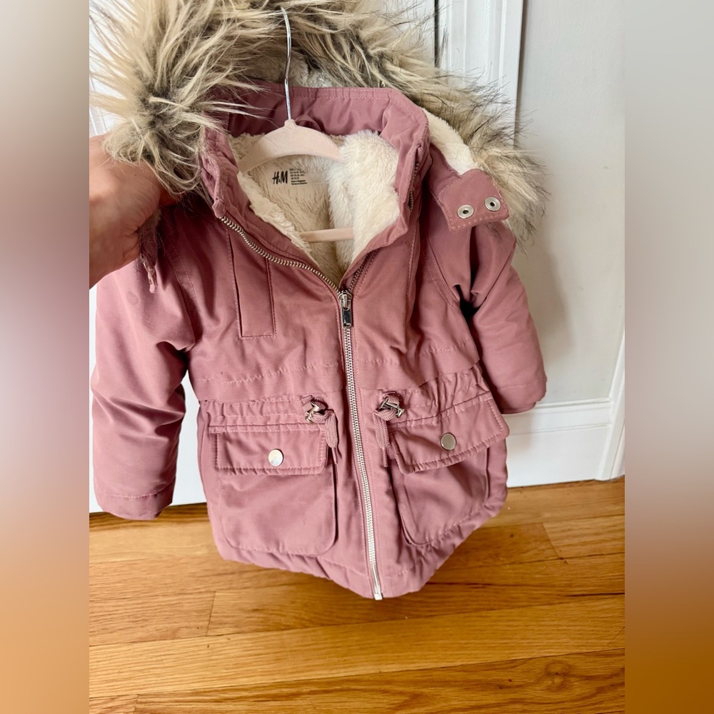 H&M Dusty Pink Toddler Jacket with Faux Fur Hood